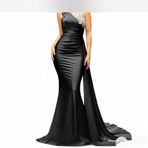 Portia& Scarlet  One-Shoulder Gown with Silver Embellishment